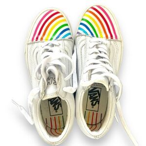 Vans x Flour Shop Old Skool Skate Sneakers Rainbow Pride Low Top White Size 5.5